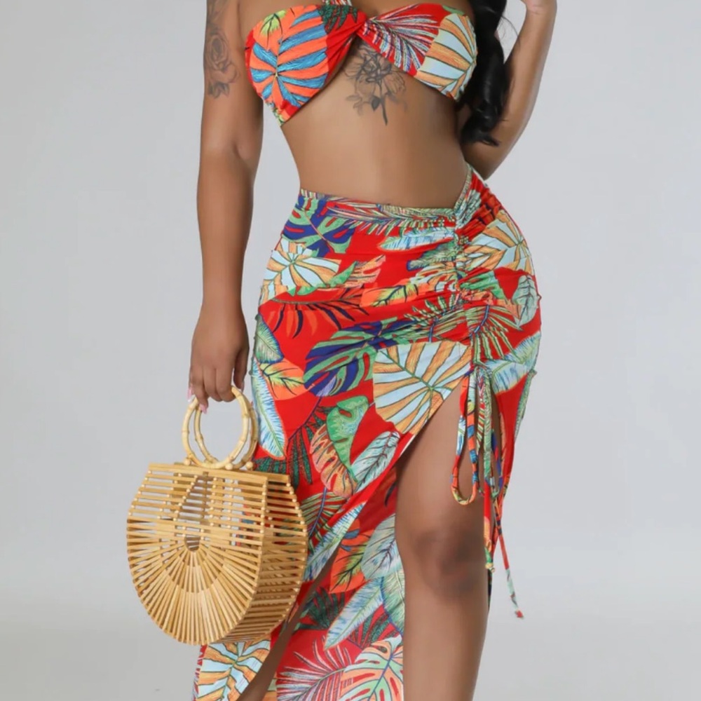 Tropical Leaf Print two piece set